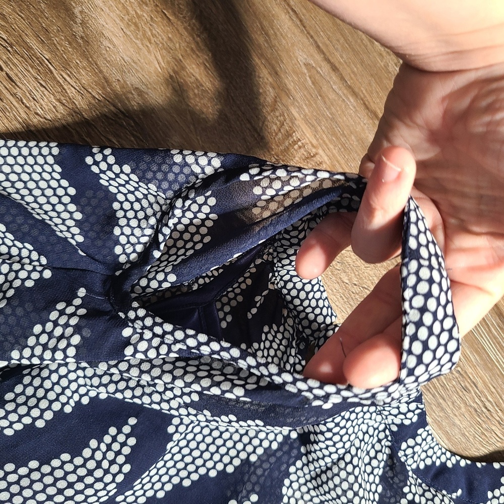 iZ Byer S Boho Smocked Blouse & Cami Set Navy‎ Chevron Dot Print Cold Shoulder - Picture 15 of 16